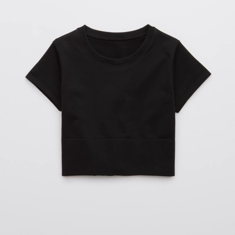 aerie Black Cropped Short Sleeve Tee